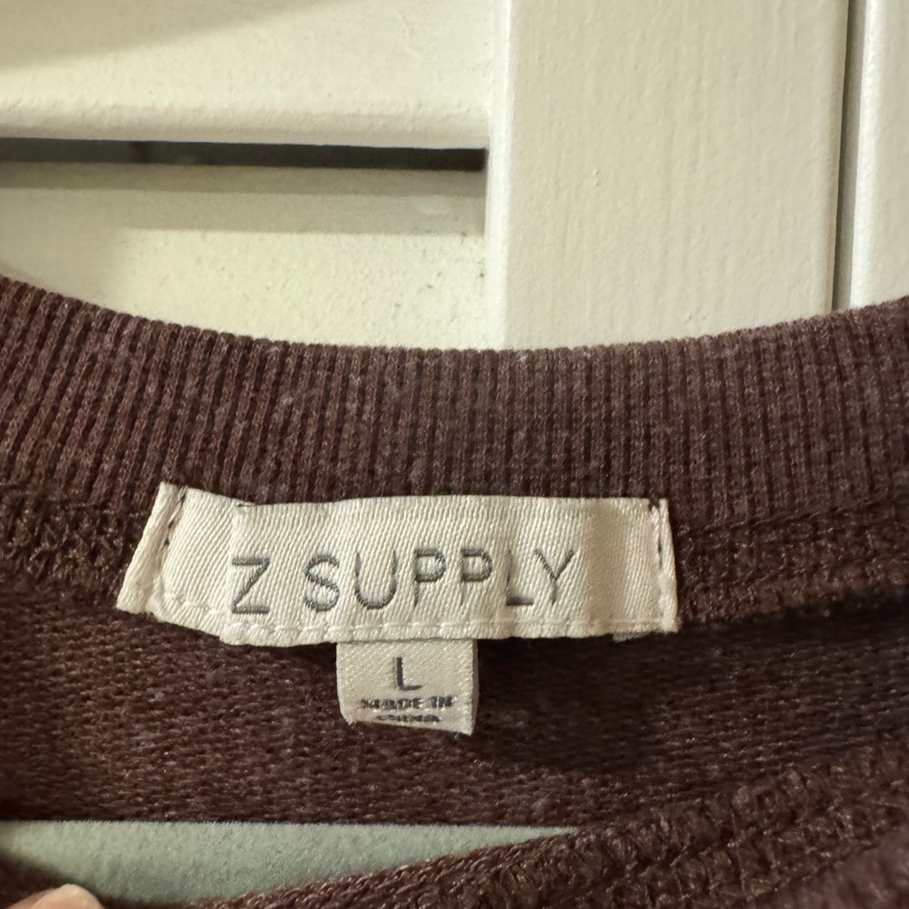 Z Supply Chocolate Brown HeatherRibbed-Neck Weekend Sweatshirt - Picture 2 of 3